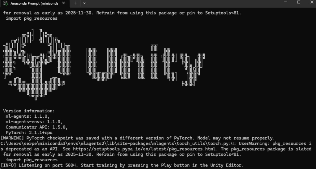 Resume Training Press the Play Button on Unity