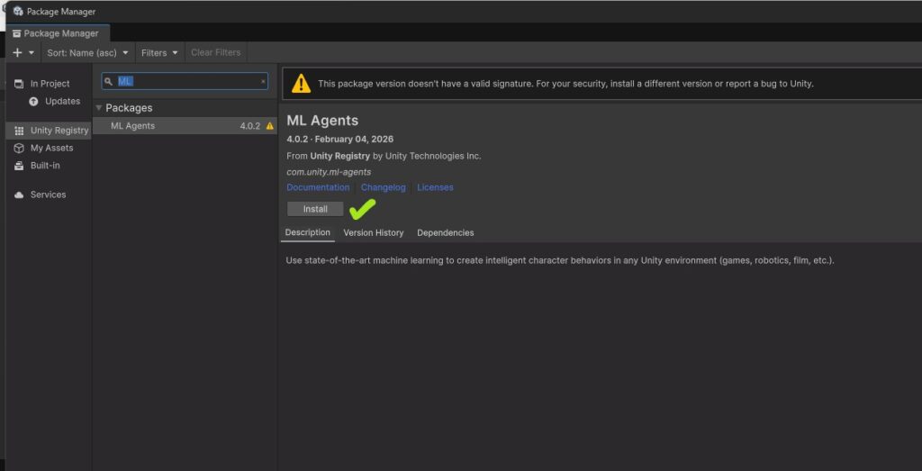 Unity Registry -ML Agents