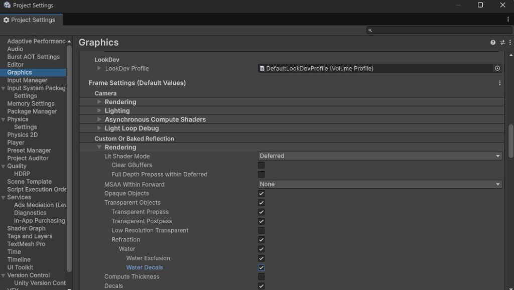 Graphics- Water Enable (Baked or Custom Reflection)